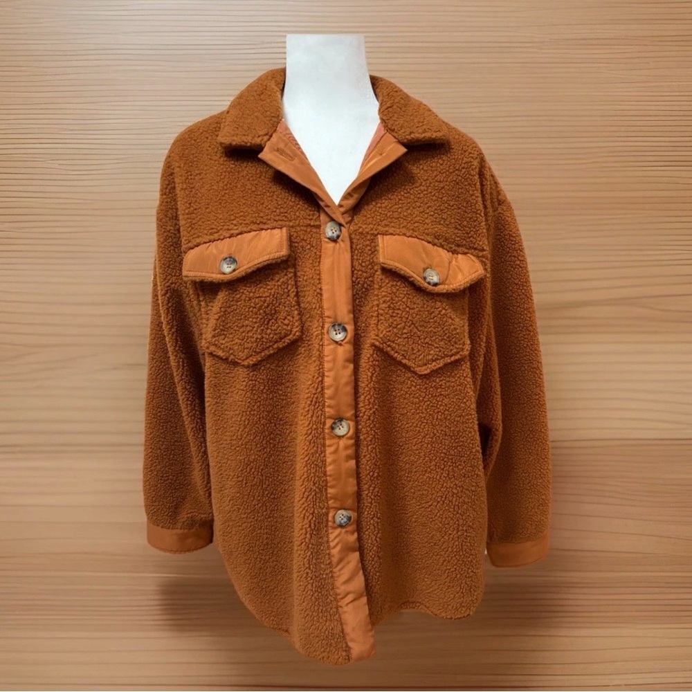 Staccato Brown Sherpa Teddy Button Front Shirt Shacket Women’s Size Medium